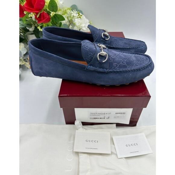 Men\'s Gucci blue suede GG embossed Driver loafer size 11 fits 11.5 made Italy main image 8